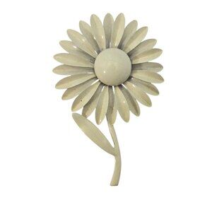 Vintage 70's Cream Enamel Daisy Flower Brooch Pin Retro Jewelry MCM